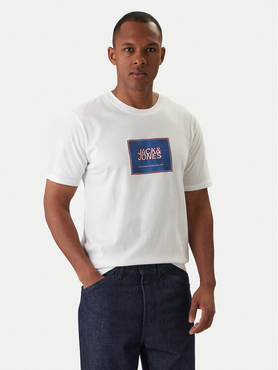 Jack & Jones Tricou Jjrain Tee Ss Crew Neck 12288097 Alb Regular Fit