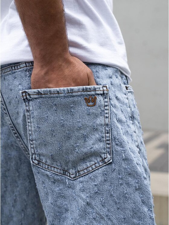 Jigga Wear Jigga Wear Szorty jeansowe Krótkie Spodenki Jeansowe Męskie Jasne Niebieskie Jigga Wear Small Outline Crown Dots M Niebieski Regular Fit
