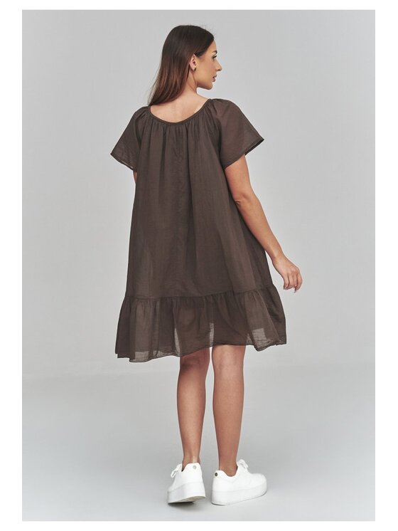 Makadamia Makadamia Sukienka codzienna C63 Brązowy Loose Fit