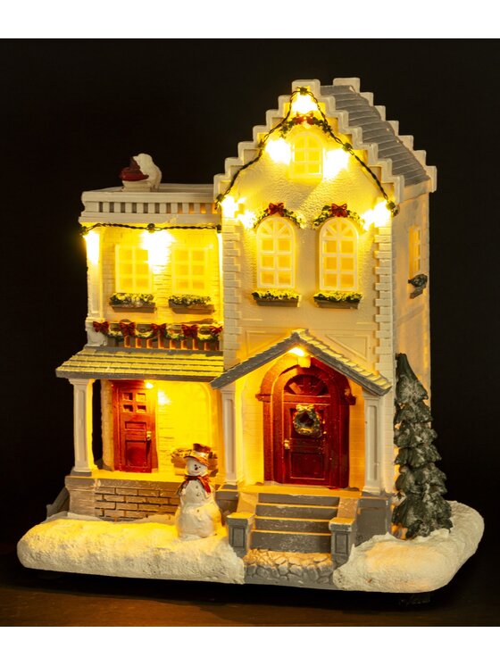 MIAhome MIAhome Dekoracja domek LED 26,5x23,5x14 cm z werandą i bałwankiem Biały