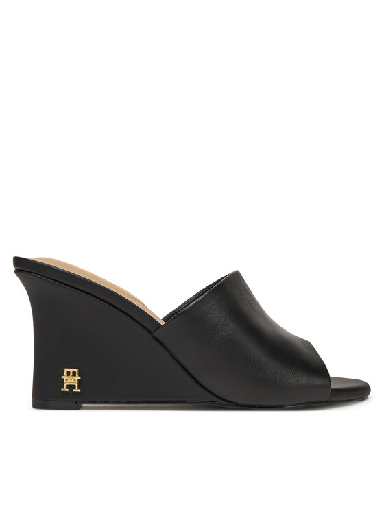 Tommy Hilfiger Šľapky Leather Wedge Mule FW0FW08418 Čierna