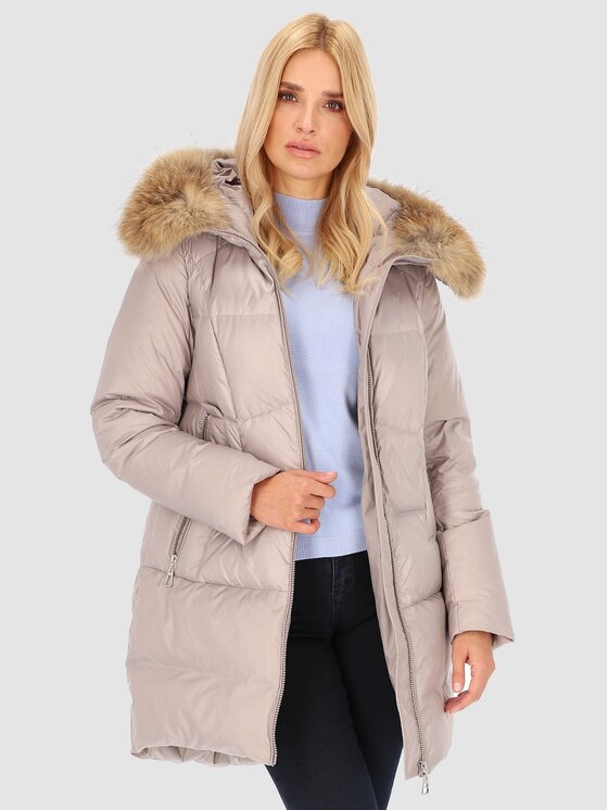 Perso Perso Zimné bundy z naturalnym futrem Sivá Slim Fit