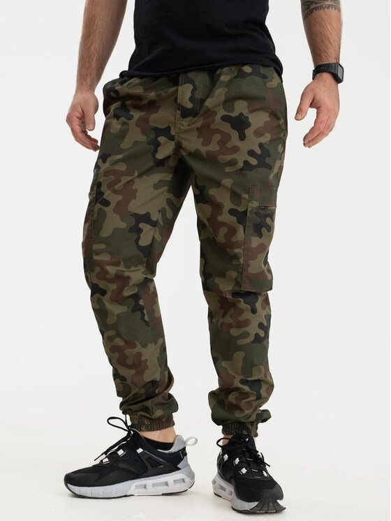 Jigga Wear Jigga Wear Joggery Spodnie Materiałowe Jogger Bojówki Ze Ściągaczem Zielone Camo Jigga Wear Crown Ripstop Cargo 4XL Zielony Regular Fit