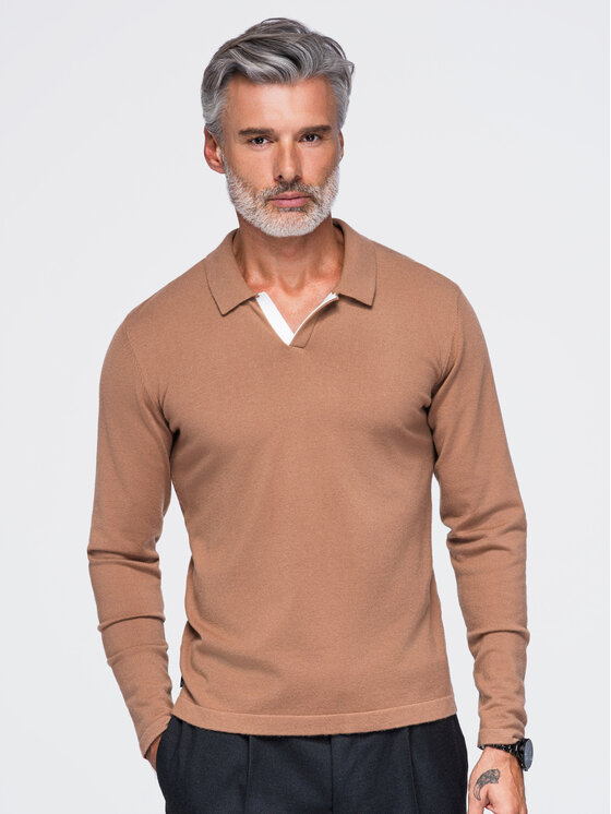 Ombre Ombre Longsleeve OM-POLS-0138 Brązowy jasny Regular Fit