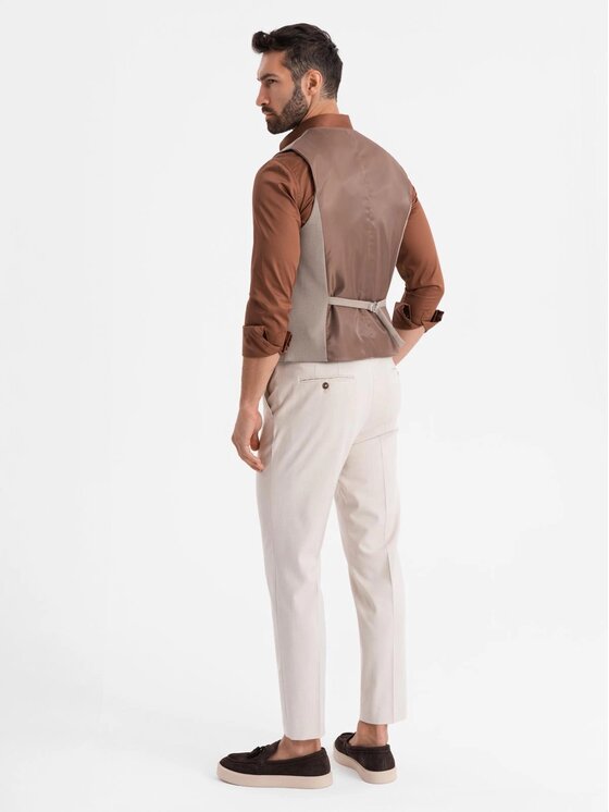 Ombre Ombre Kamizelka garniturowa OM-BLZV-0142 Beżowy Slim Fit