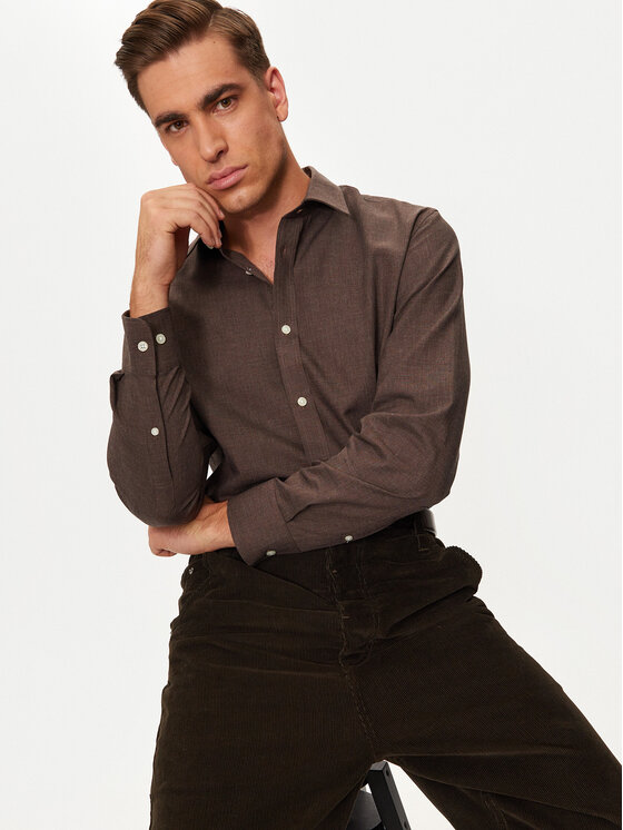 Selected Homme Selected Homme Koszula 16094903 Brązowy Slim Fit