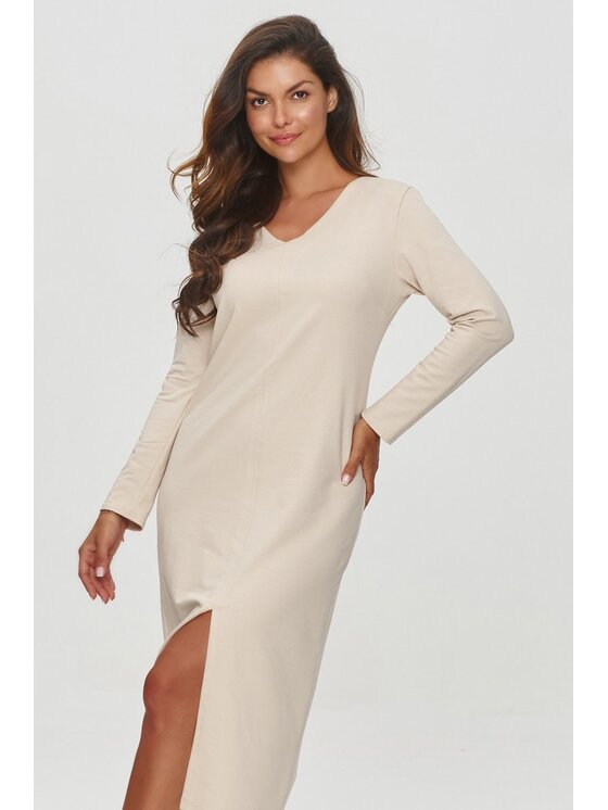 Makadamia Makadamia Sukienka codzienna M845 Beżowy Regular Fit