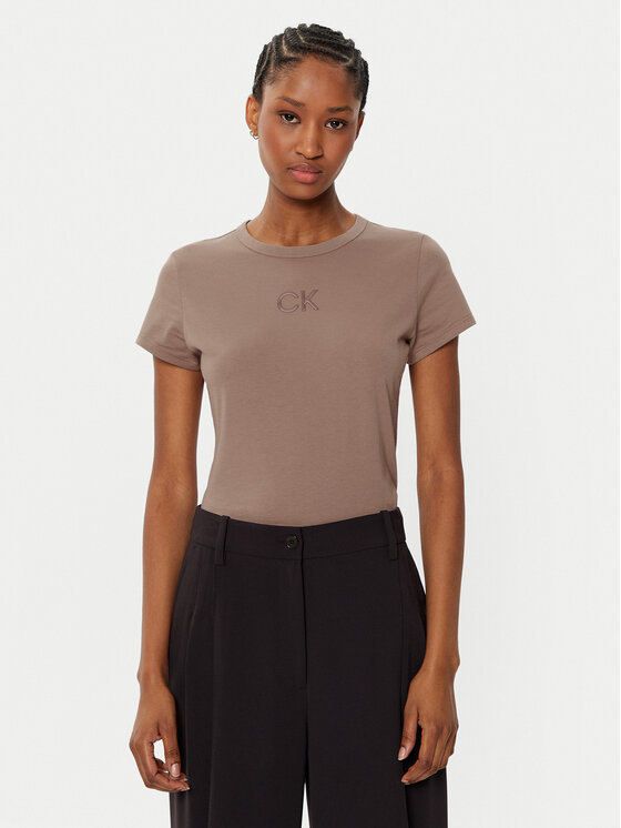 Calvin Klein Calvin Klein Marškinėliai Satin K20K207974 Ruda Regular Fit