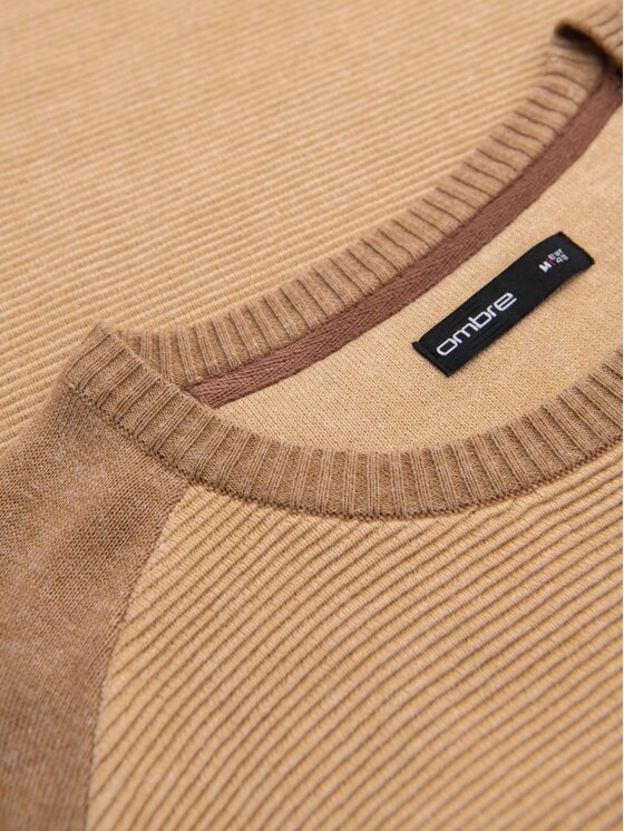 Ombre Ombre Sweter OM-SWSW-0121 Brązowy Regular Fit