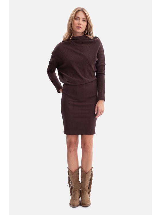 BeWear BeWear Sukienka dzianinowa b309 Brązowy Baggy Fit