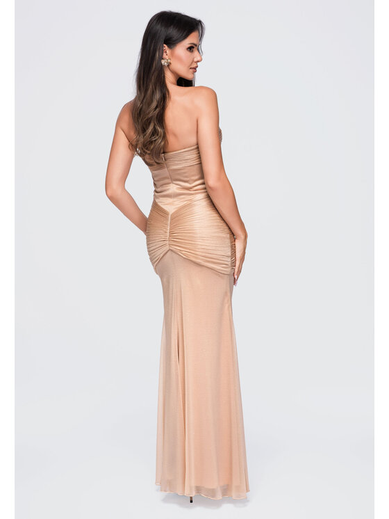 Ombre Ombre Sukienka wieczorowa LA-OM-DLR422 Beżowy Slim Fit