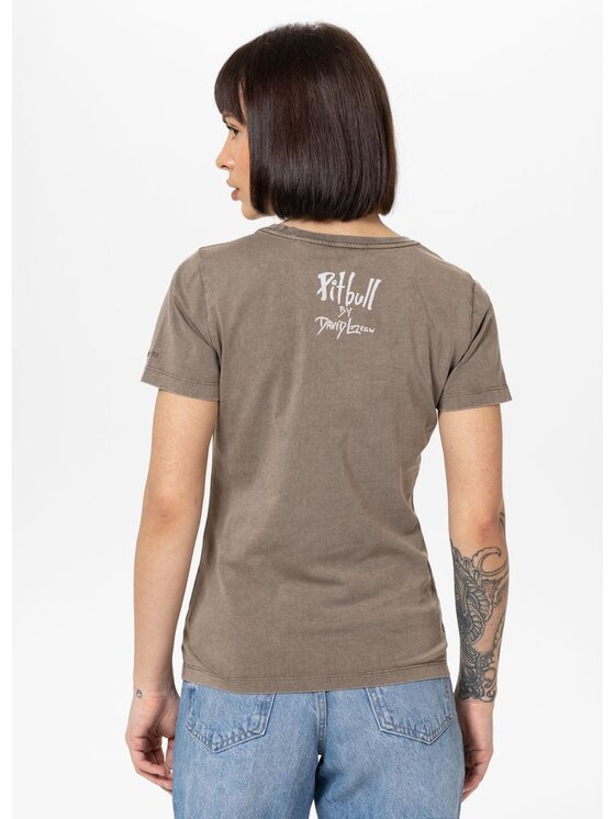 PITBULL PITBULL T-Shirt Koszulka damska Denim Washed CRUISINANDBOOZIN XS Brązowy Regular Fit