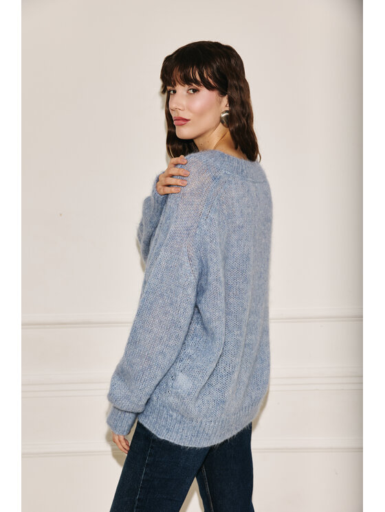 Entelier Entelier Sweter dekolt w serek Niebieski Relaxed Fit