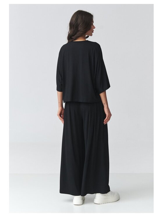 Makadamia Makadamia Komplet bluzka i spodnie M926 Czarny Loose Fit