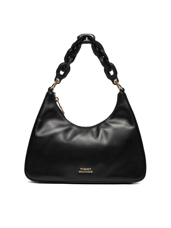 Geantă Tommy Hilfiger Soft Leather Shoulder Bag AW0AW16293 Negru