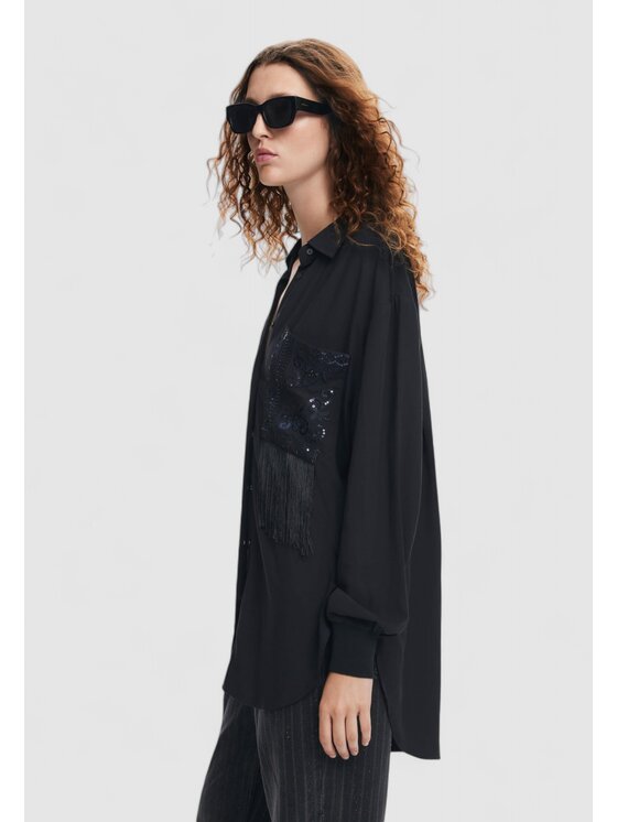 Desigual Desigual Bluzka CAM_SAPPORO Czarny Shirt Fit