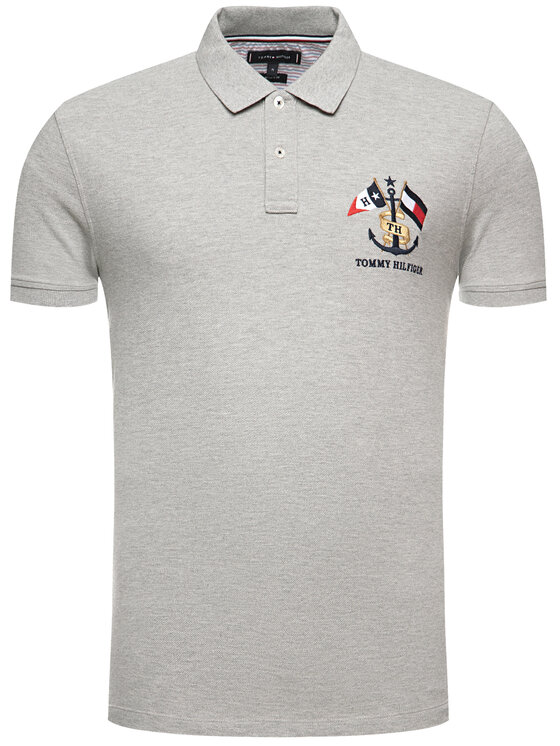 Tommy Hilfiger Tommy Hilfiger Тениска с яка и копчета Crest Embroidery MW0MW12402 Сив Regular Fit