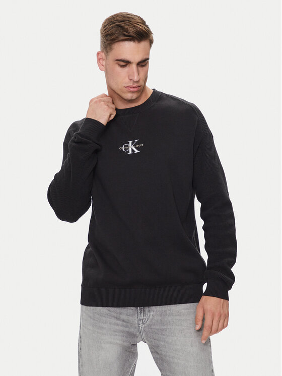 Calvin Klein Jeans Sveter Monologo J30J325671 Čierna Regular Fit