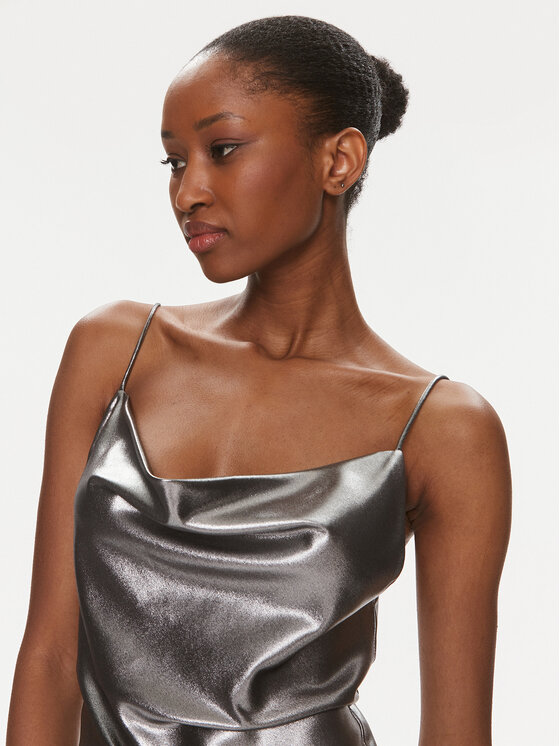 ROTATE ROTATE Φόρεμα κοκτέιλ Metallic Mini Slip 1116472293 Ασημί Regular Fit