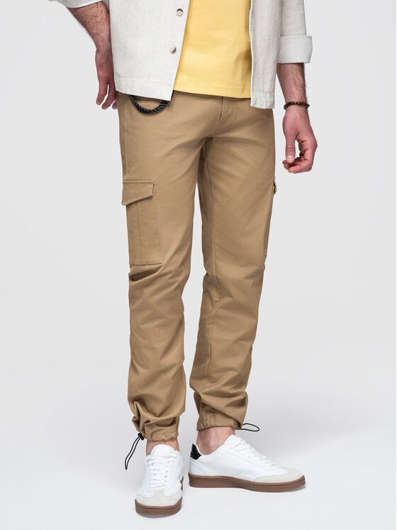 Ombre Ombre Spodnie cargo P1526 Brązowy jasny Regular Fit