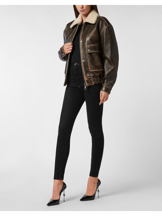 PHILIPP PLEIN PHILIPP PLEIN Kurtka skórzana 27263 Brązowy