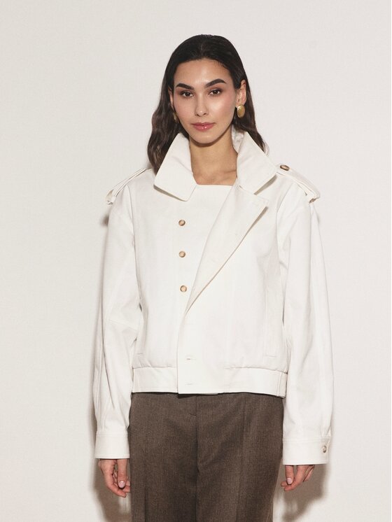 Entelier Entelier Kurtka przejściowa krótka pudełkowa Biały Modern Relaxed Fit