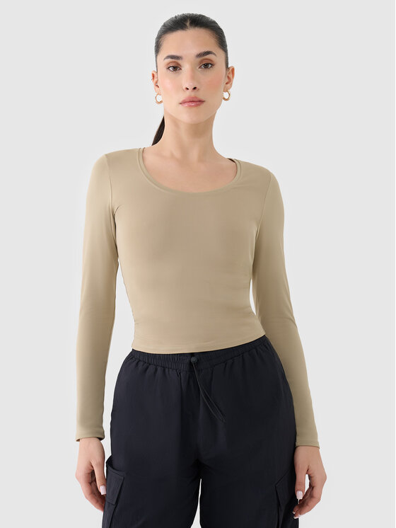 4F 4F Longsleeve INFLUENCER Beżowy Slim Fit
