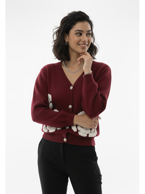 FIGL FIGL Kardigan M1275 Bordowy Regular Fit