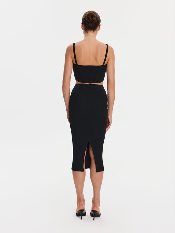 Nudyess Nudyess Top Alex z prążka Czarny Slim Fit