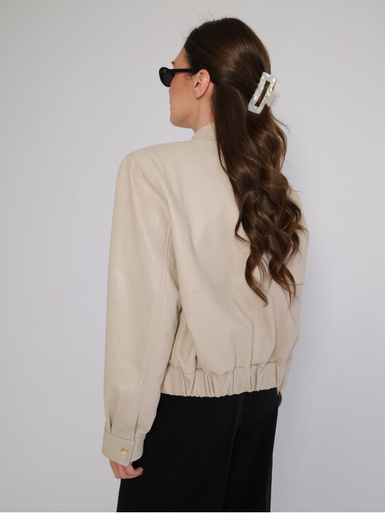 FAN LEATHER FAN LEATHER Kurtka skórzana JTLW844-55 Kremowy Loose Fit