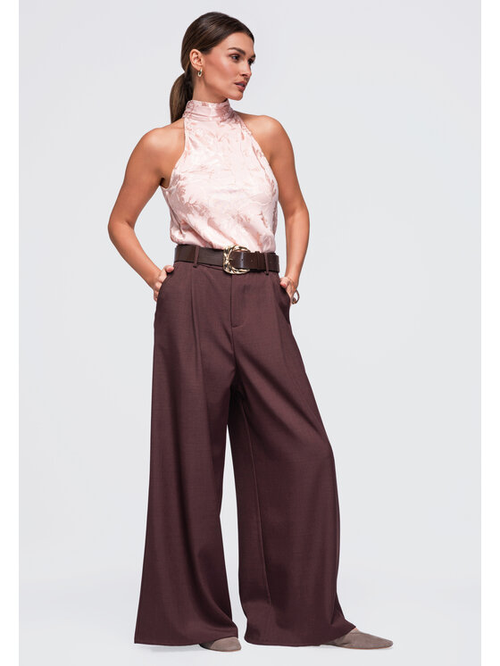 Ombre Ombre Spodnie materiałowe OW-PA-E0019 Brązowy Relaxed Fit
