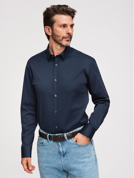 Ombre Ombre Koszula OM-SHOS-0211 Granatowy Slim Fit