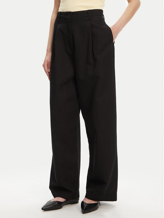 Tommy Hilfiger Bavlnené nohavice WW0WW45780 Čierna Wide Leg