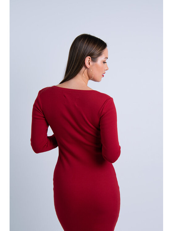 Nudyess Nudyess Sukienka dzianinowa Isla midi z prążka Czerwony Fitted Fit