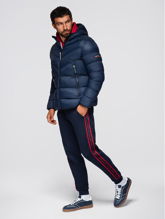 Ombre Ombre Kurtka przejściowa OM-JAHP-0303 Granatowy Regular Fit