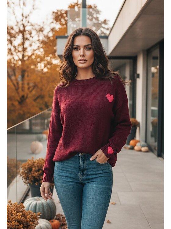 FIGL FIGL Sveter M1240 Bordová Regular Fit