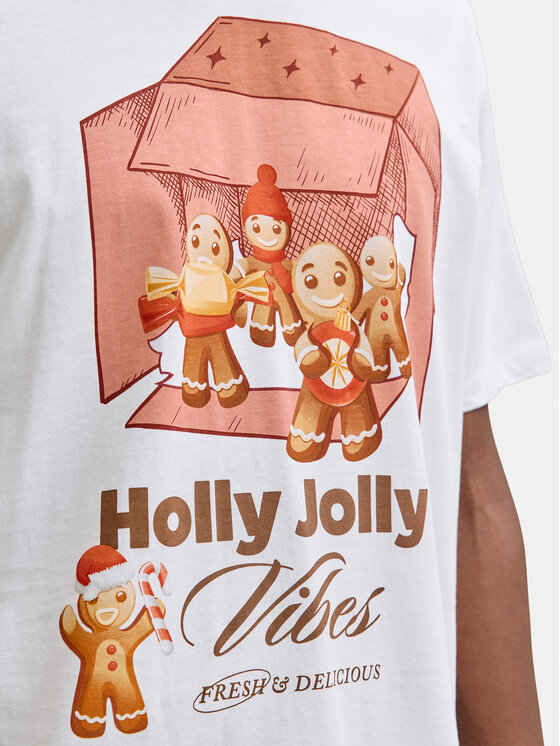 Jack & Jones Jack & Jones Tričko Holiday Cartoon 12287550 Biela Relaxed Fit