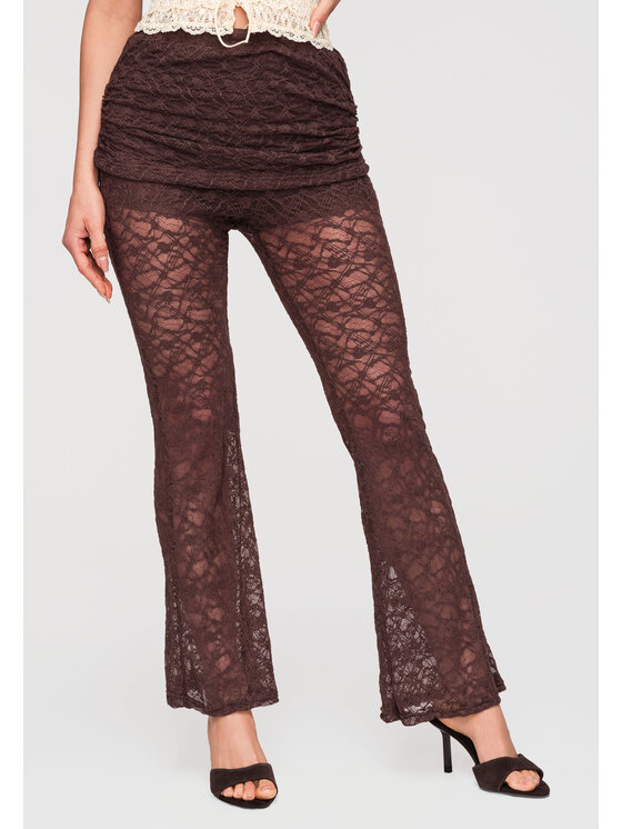 Ombre Ombre Spodnie materiałowe OW-PA-E0010 Brązowy Slim Fit