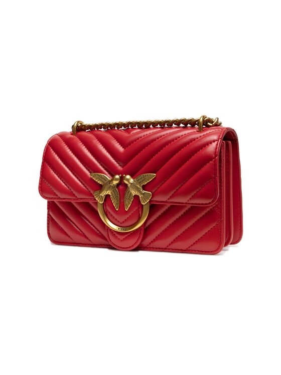 PINKO PINKO Torebka Red Leather Love One Mini Shoulder Czerwony