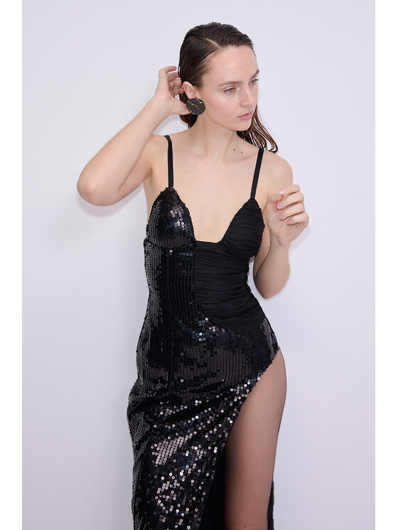 Epuzer Epuzer Sukienka wieczorowa Bustier sequin Czarny Standard Fit