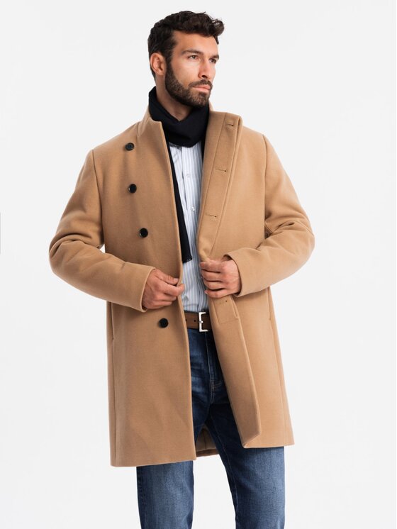 Ombre Ombre Płaszcz OM-COWC-0120 Brązowy Regular Fit