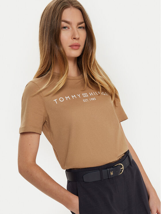 Tommy Hilfiger Tommy Hilfiger T-Shirt WW0WW40276 Beżowy Regular Fit