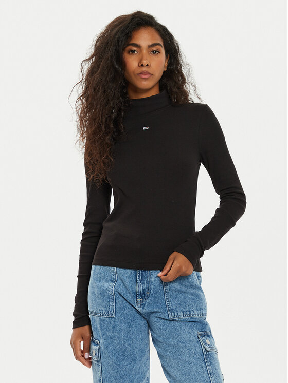 Tommy Jeans Tommy Jeans Blusa Tjw Essential Mock Neck DW0DW19830 Nero Slim Fit