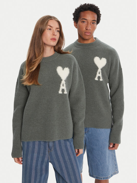 AMI PARIS Sweter UKS025.KN0032 Zielony Regular Fit