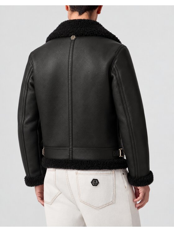 PHILIPP PLEIN PHILIPP PLEIN Chiodo di pelle 32077 Nero Regular Fit