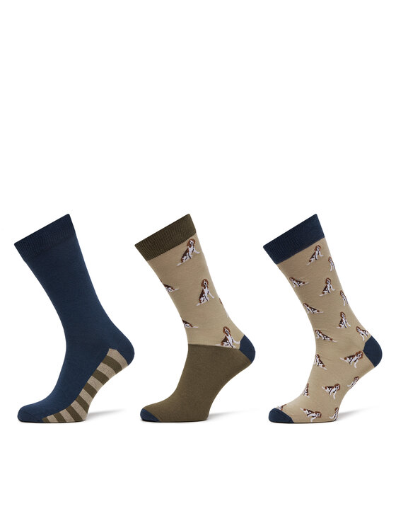 Set de 3 perechi de șosete lungi pentru bărbați Barbour Beagle Dog MGS0070BE31 Bej