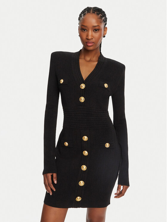 Balmain Balmain Kötött ruha DF1R8059KB07 Fekete Regular Fit