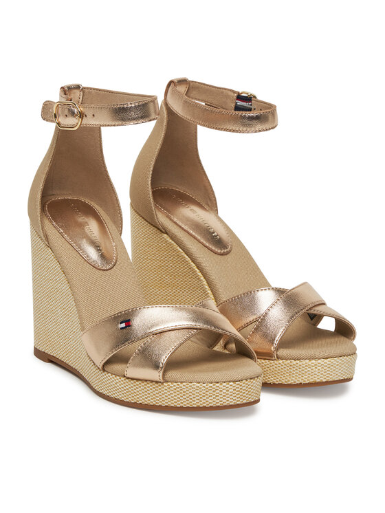 Tommy Hilfiger Tommy Hilfiger Sandalen Flag Metallic High Wedge Espad FW0FW08811 Goldfarben