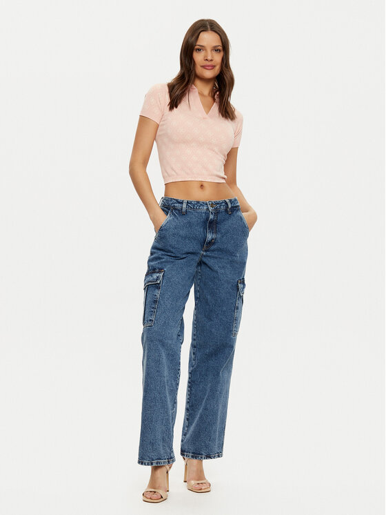 Guess Guess Тениска с яка и копчета V5RP03 Z3LF0 Розов Regular Fit