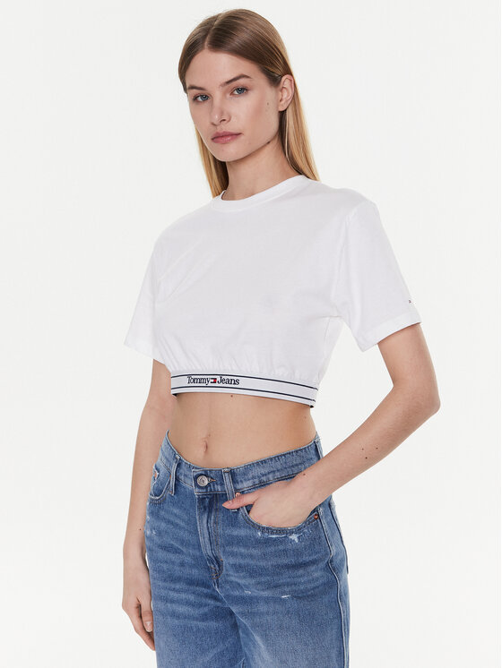 Tommy Jeans T-krekls DW0DW15167 Balts Cropped Fit